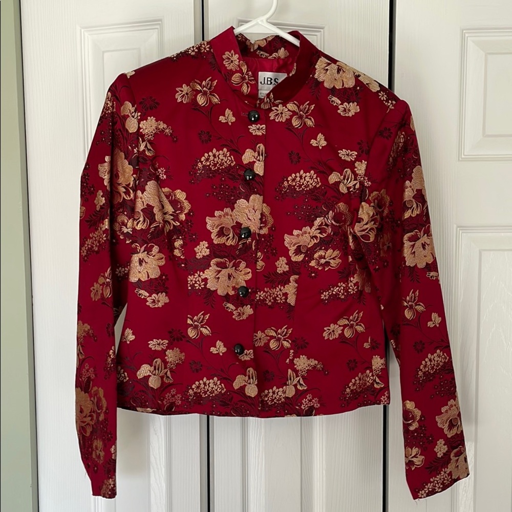Red Floral Button-Up Jacket